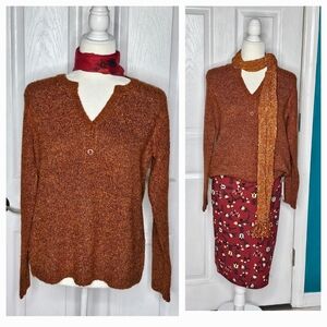 Christopher and Banks V Neck Sweater Small Rust Brown